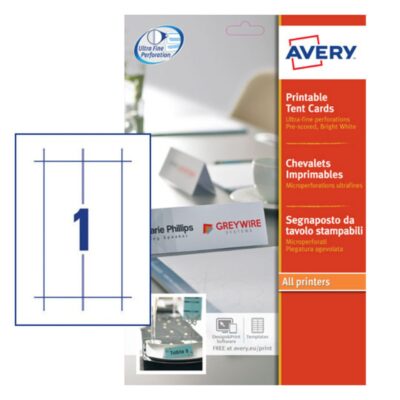 Avery Tent Cards 210x60mm PK20