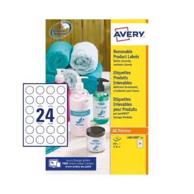 Avery Removable Round Lbls 37mm WH PK600