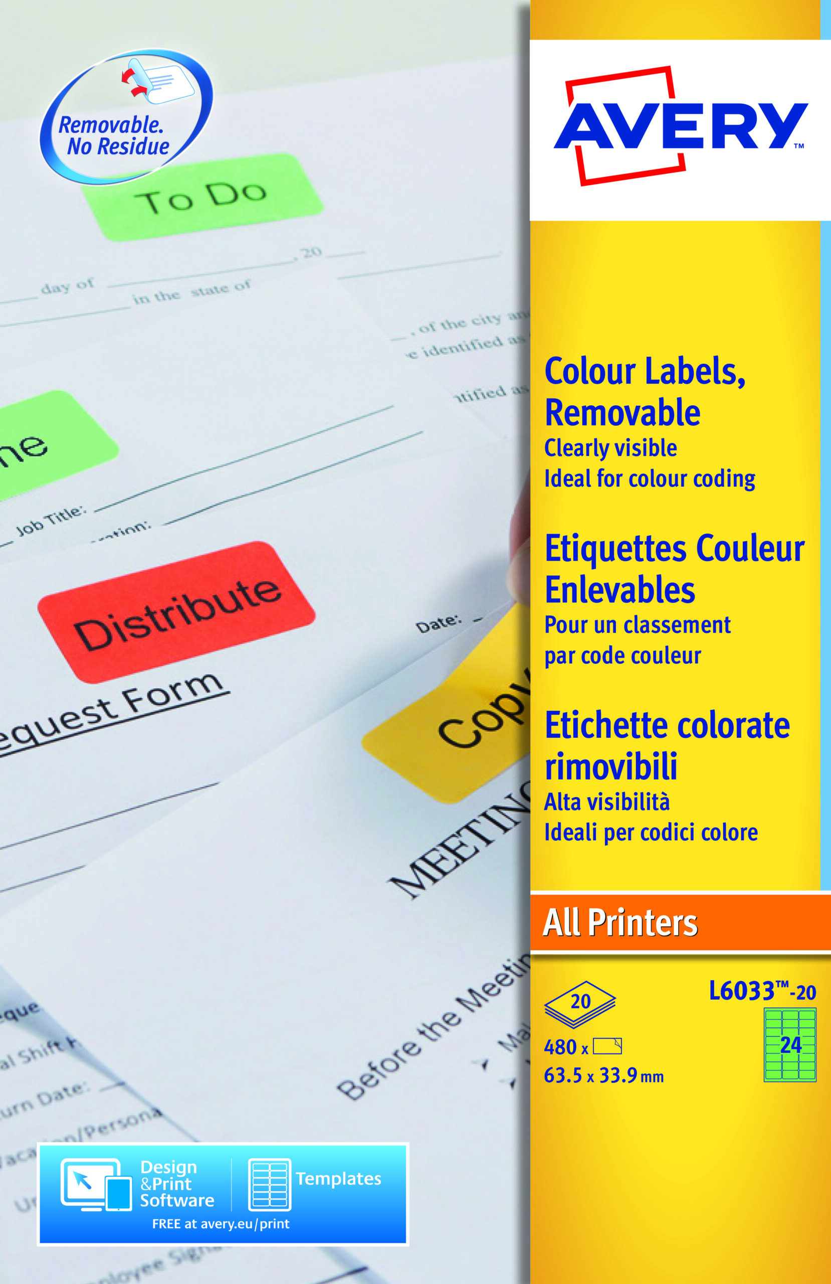 Avery Labels 63.5x34mm GN PK480