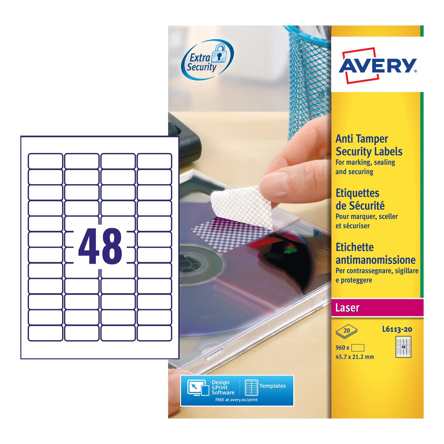 Avery Label AntiTamper 46x21mm PK960