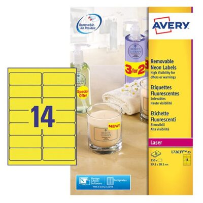Avery High Viz 99x38mm Neon YW PK350