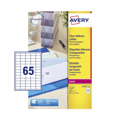 Avery Clear Mini Label 38x21mm PK1625