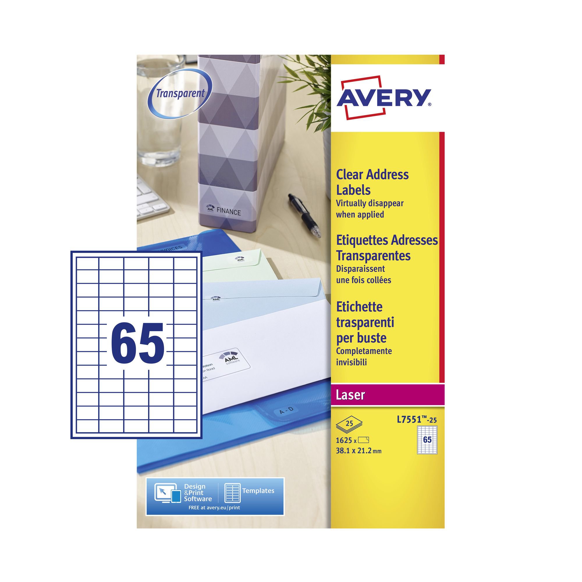 Avery Clear Mini Label 38x21mm PK1625