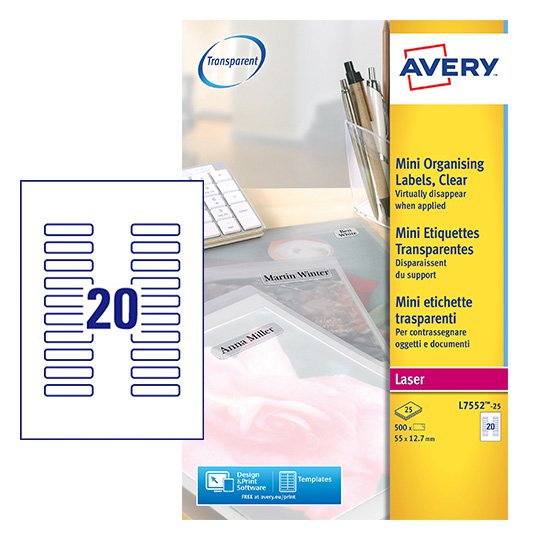 Avery Clear Mini Label 55x12mm PK500