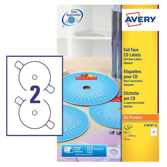 Avery FullFace CD Label 117mm Dia PK50