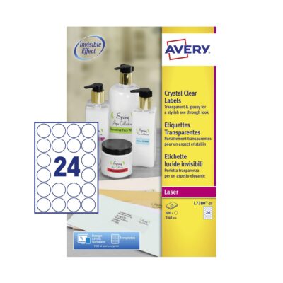 Avery Crystal Clear Lbls 40mm Dia PK600