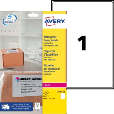 Avery Wproof Label 199.6x289.1 PK25