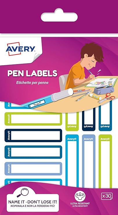 Avery Stationary Lbls 50x10mm GR&BL PK30