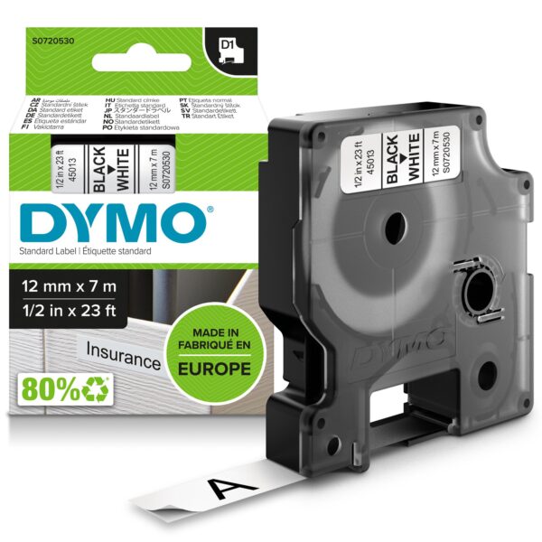 Dymo D1 Tape 12mm Black on White