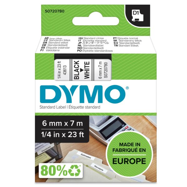 Dymo D1 Tape 6mm Black on White