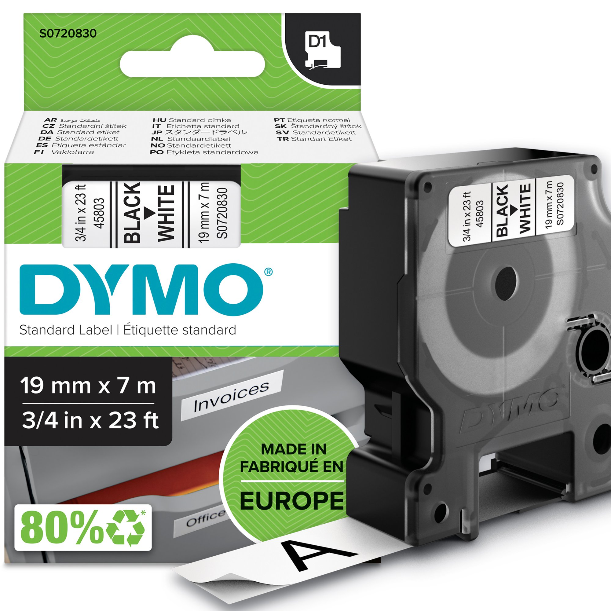 Dymo D1 Tape 19mm Black on White