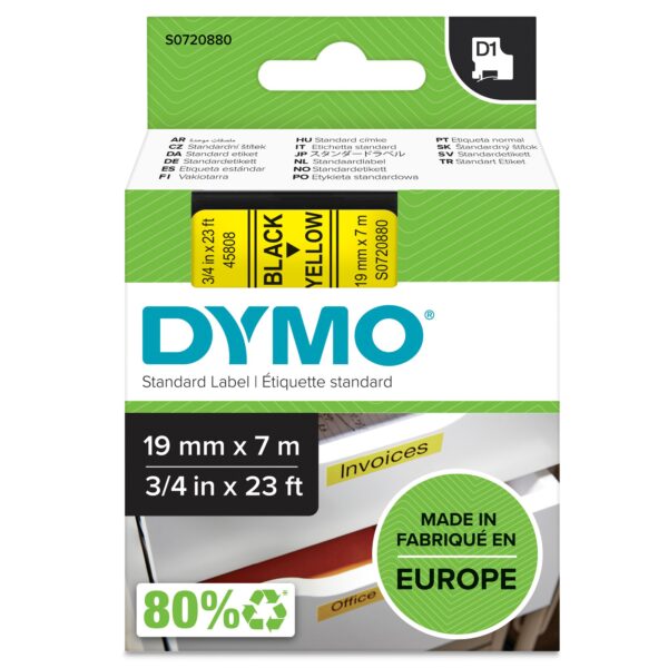 DYMO D1 Tape 19mm Black on Yellow
