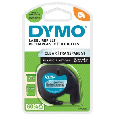 DYMO LetraTag Plastic LBL 12mmx4mBK/CLR