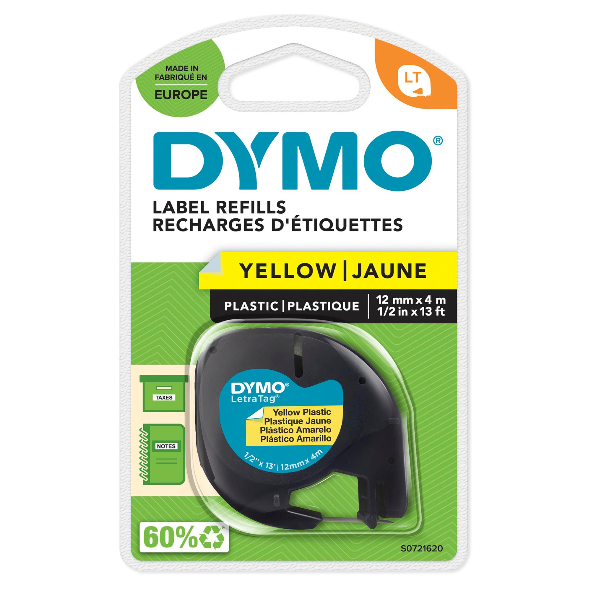 DYMO LetraTag Plastic LBL 12mmx4m BK/Y