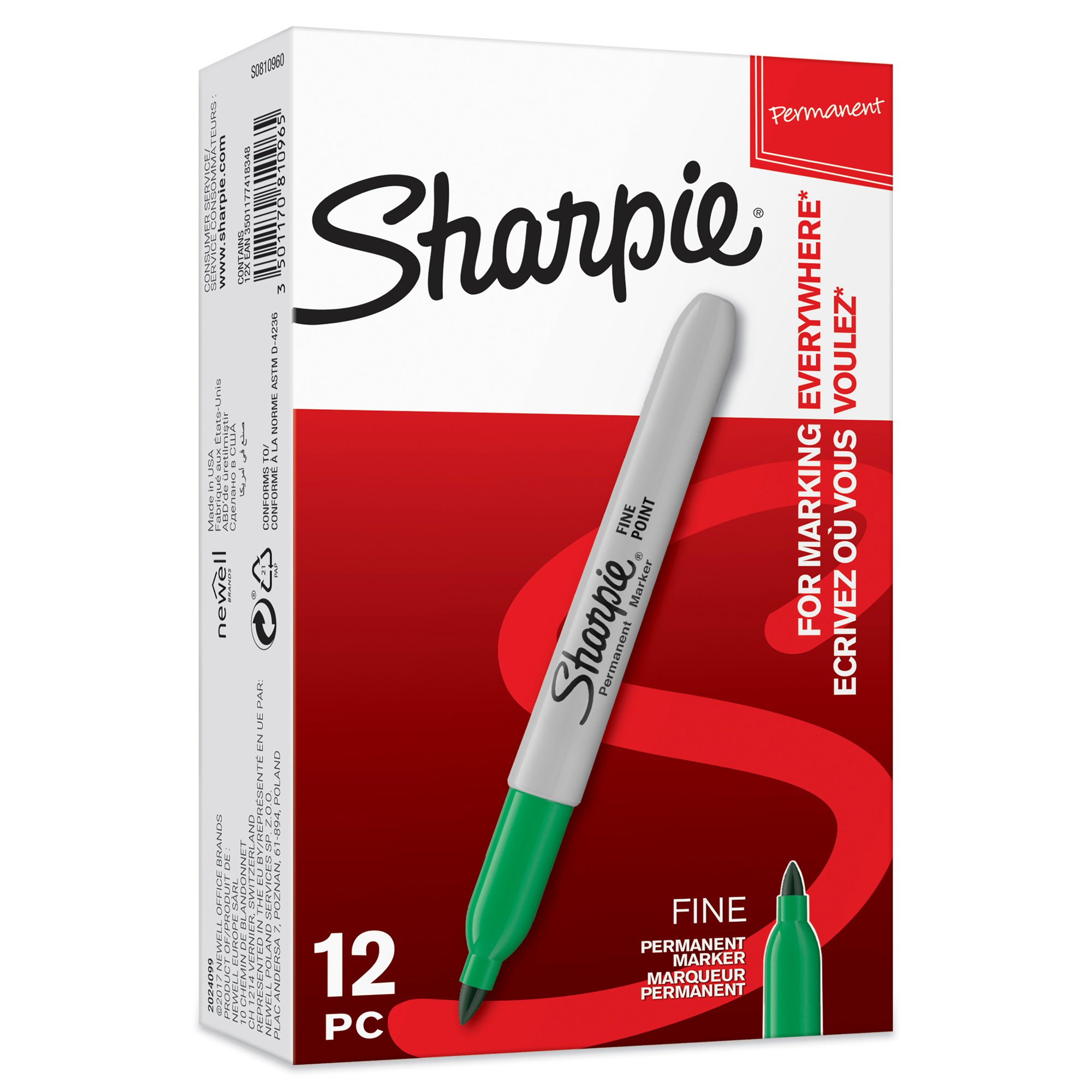 Sharpie Fine Perm Marker GR PK12